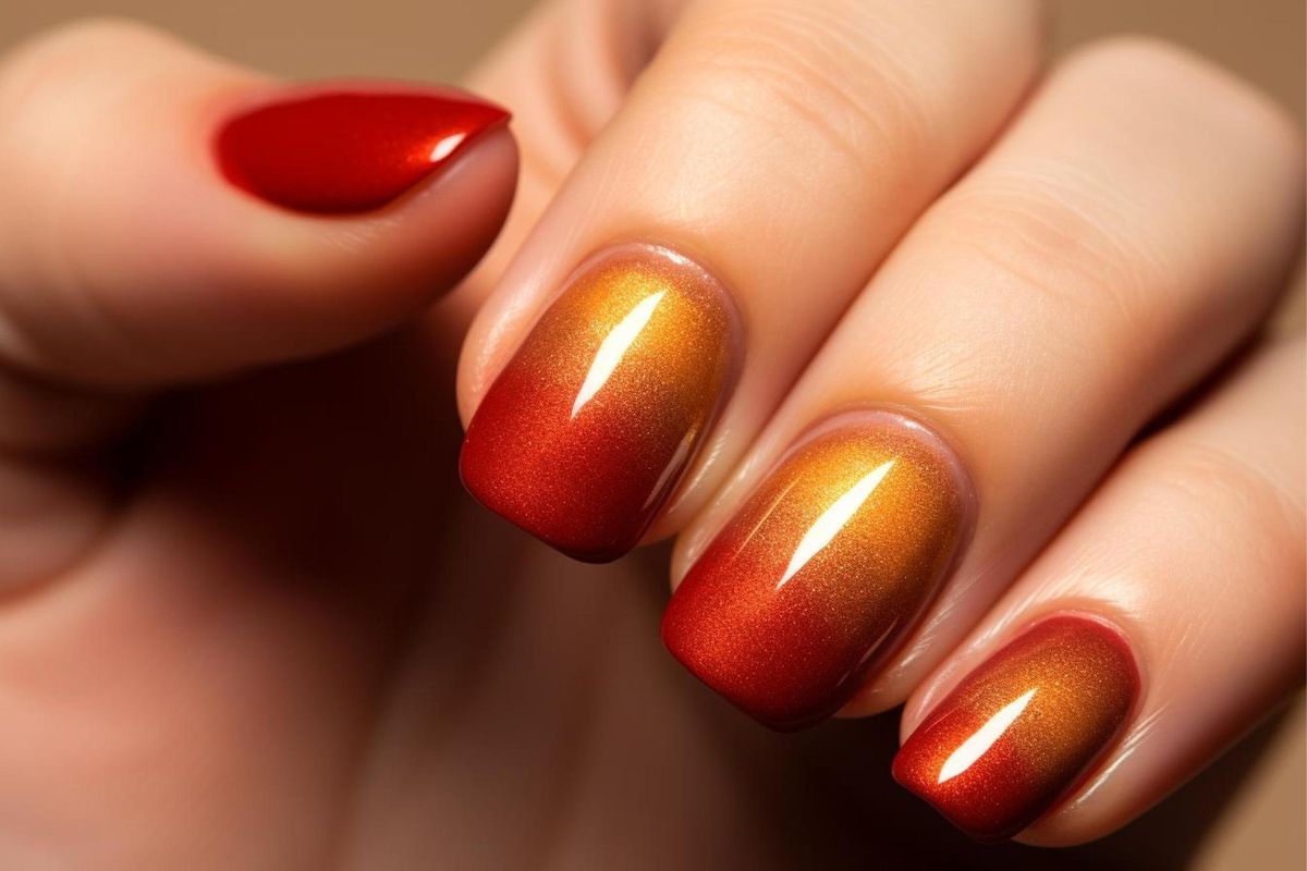 Paznokcie na jesień 2023 orange manicure KobietaMag pl