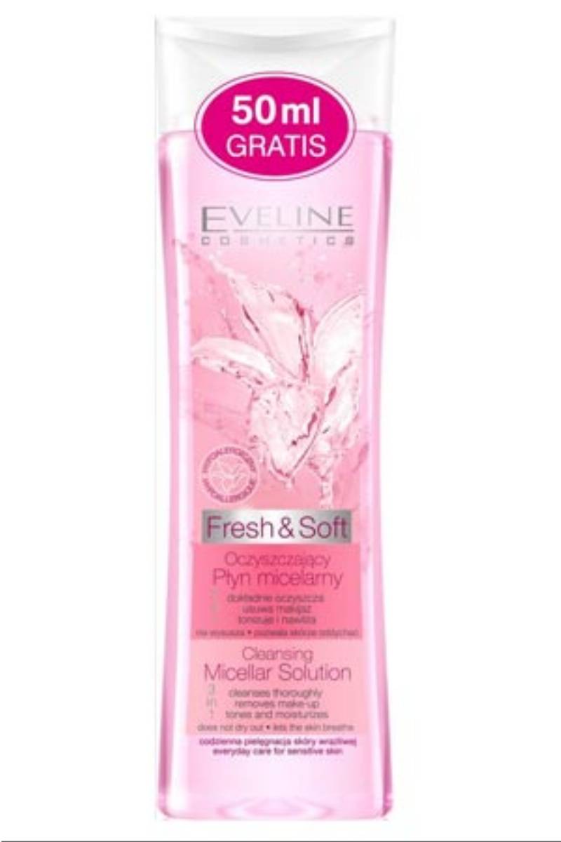 EVELINE FRESH & SOFT oczyszczajacy plyn micelarny do cery wrazliwej EVELINE FRESH & SOFT oczyszczajacy plyn micelarny do cery wrazliwej