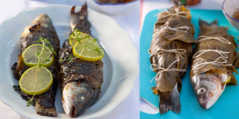 ryba-w-lisciach-winogron ryba-w-liściach-winogron grillowana, ryba na grilla