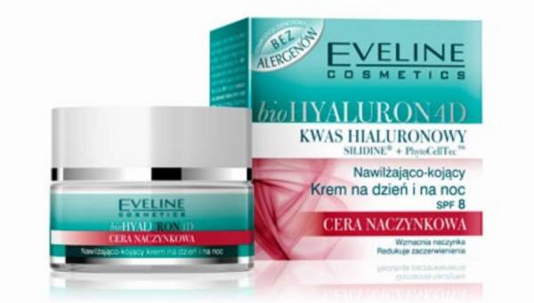 Eveline – Nawilżająco-kojący krem na dzień i na noc SPF 8 CERA NACZYNKOWA z serii bioHYALURON 4D