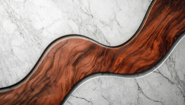 Biały marmur z drewnianym poziomym tłem z drewnianym fornirem