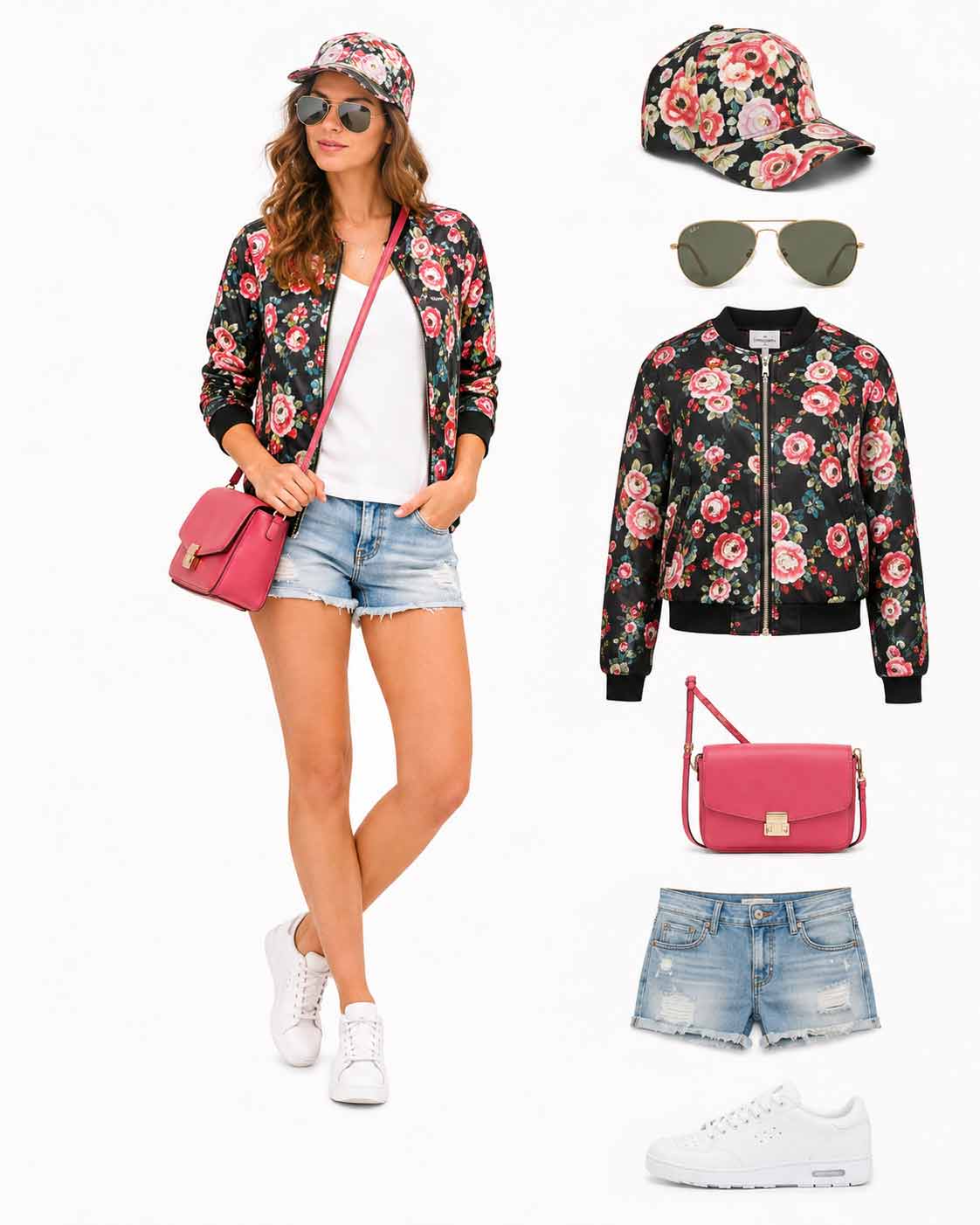 Moda casual z kwiatowym bomberką