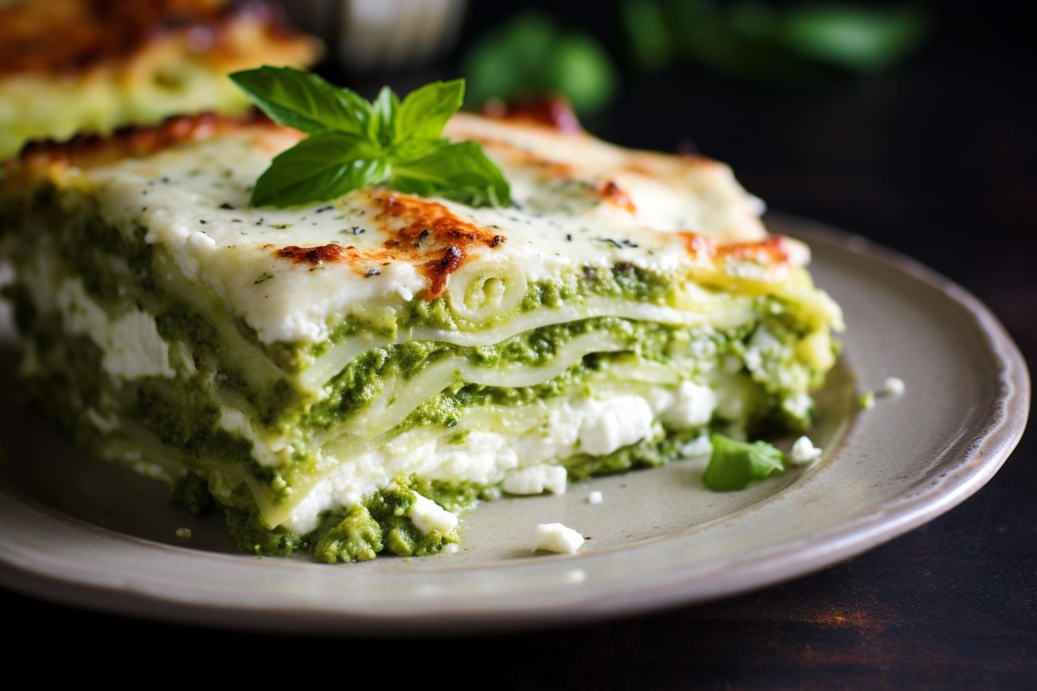Lasagne z warstwami pesto i sera ricotta