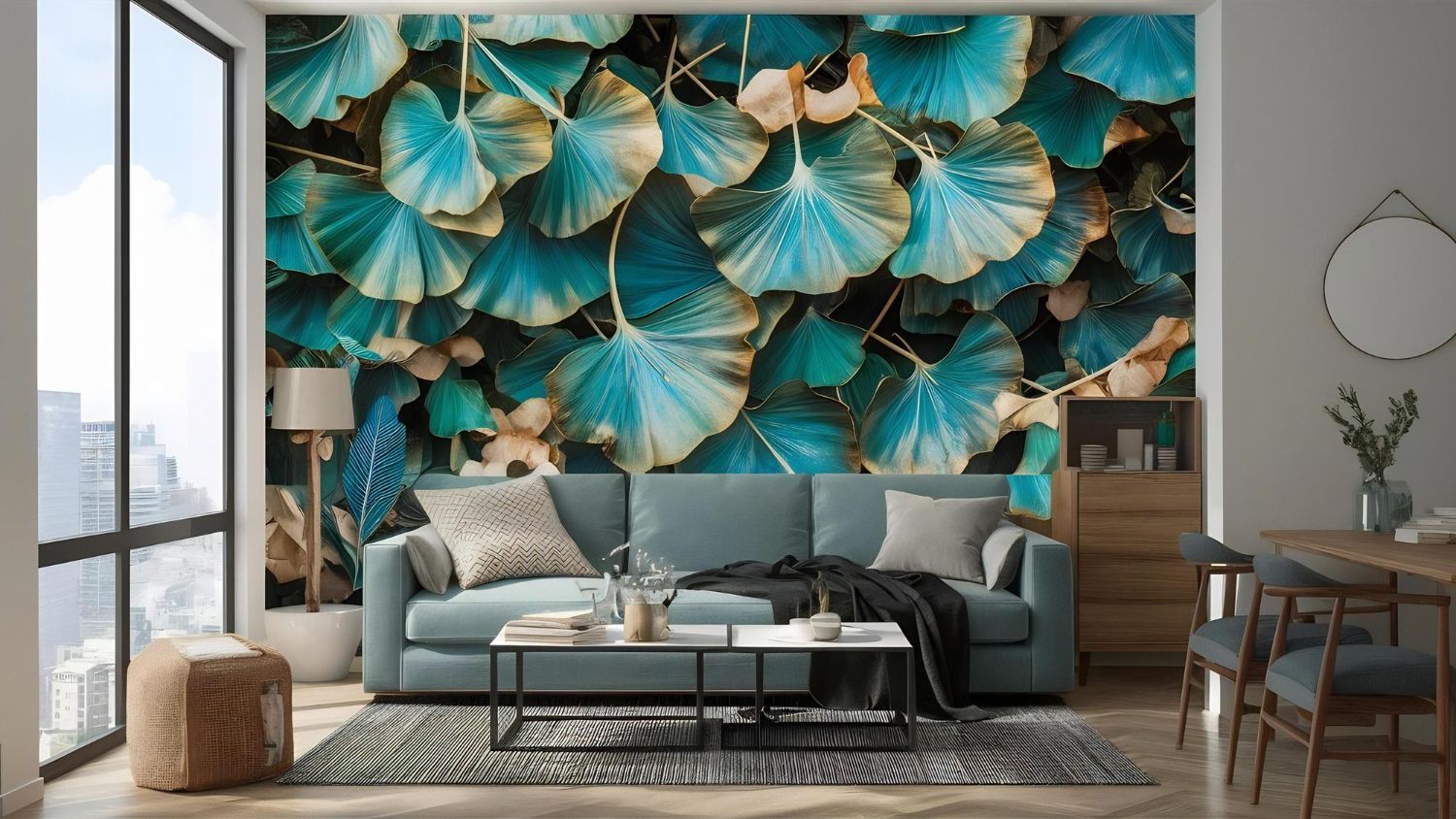 3d nowoczesna sztuka na płótnie krajobraz tapeta złota i turkusowa liście