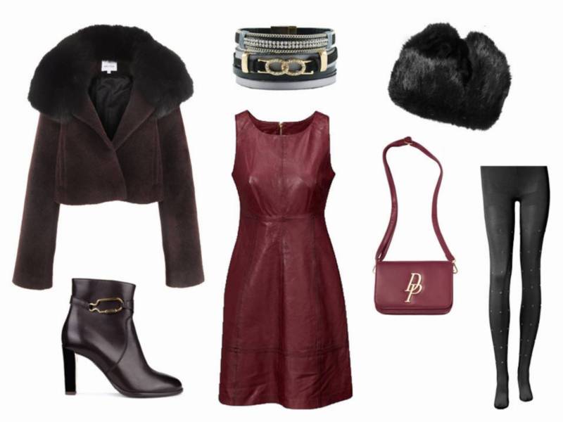 Walentynkowa stylizacja w kolorze bordo: sukienka i dodatki w ciepłej palecie brązów