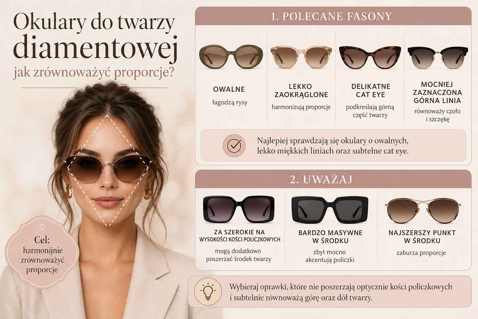 okulary do twarzy diamentowej