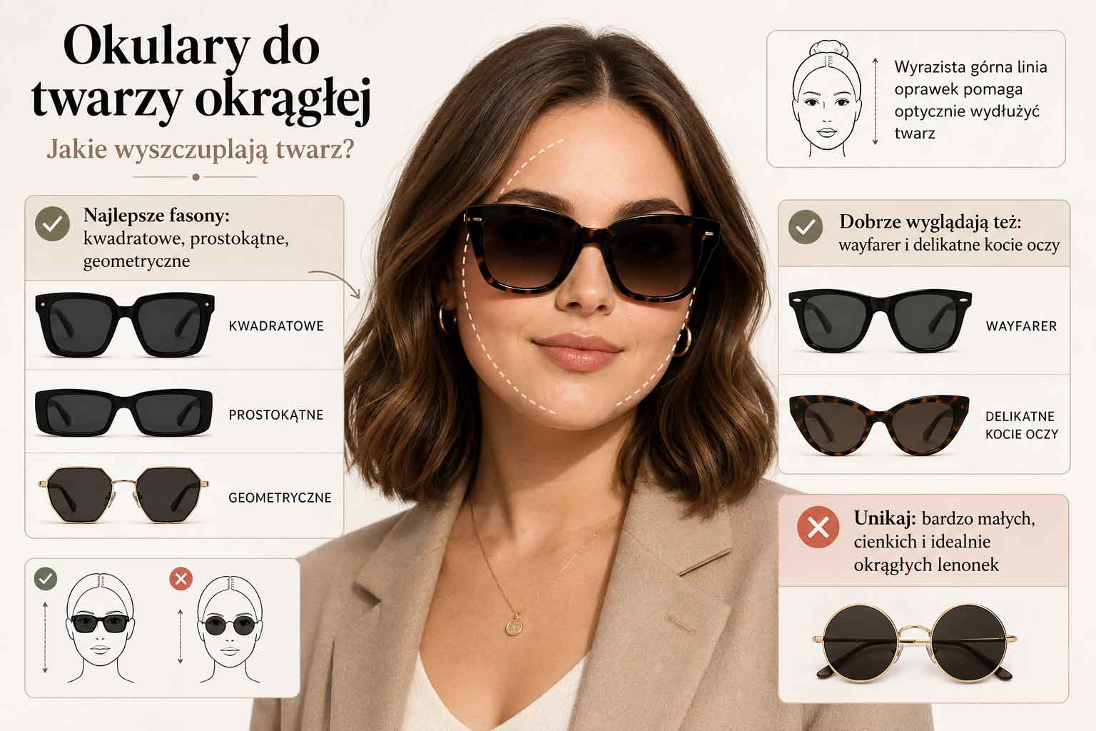 okulary przeciwsłoneczne do twarzy okrągłej – polecane i niewskazane fasony