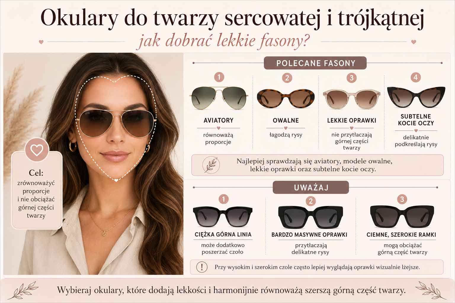 okulary przeciwsłoneczne do twarzy sercowatej i trójkątnej