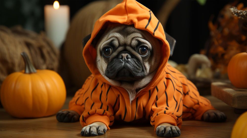 pies przebrany na halloween