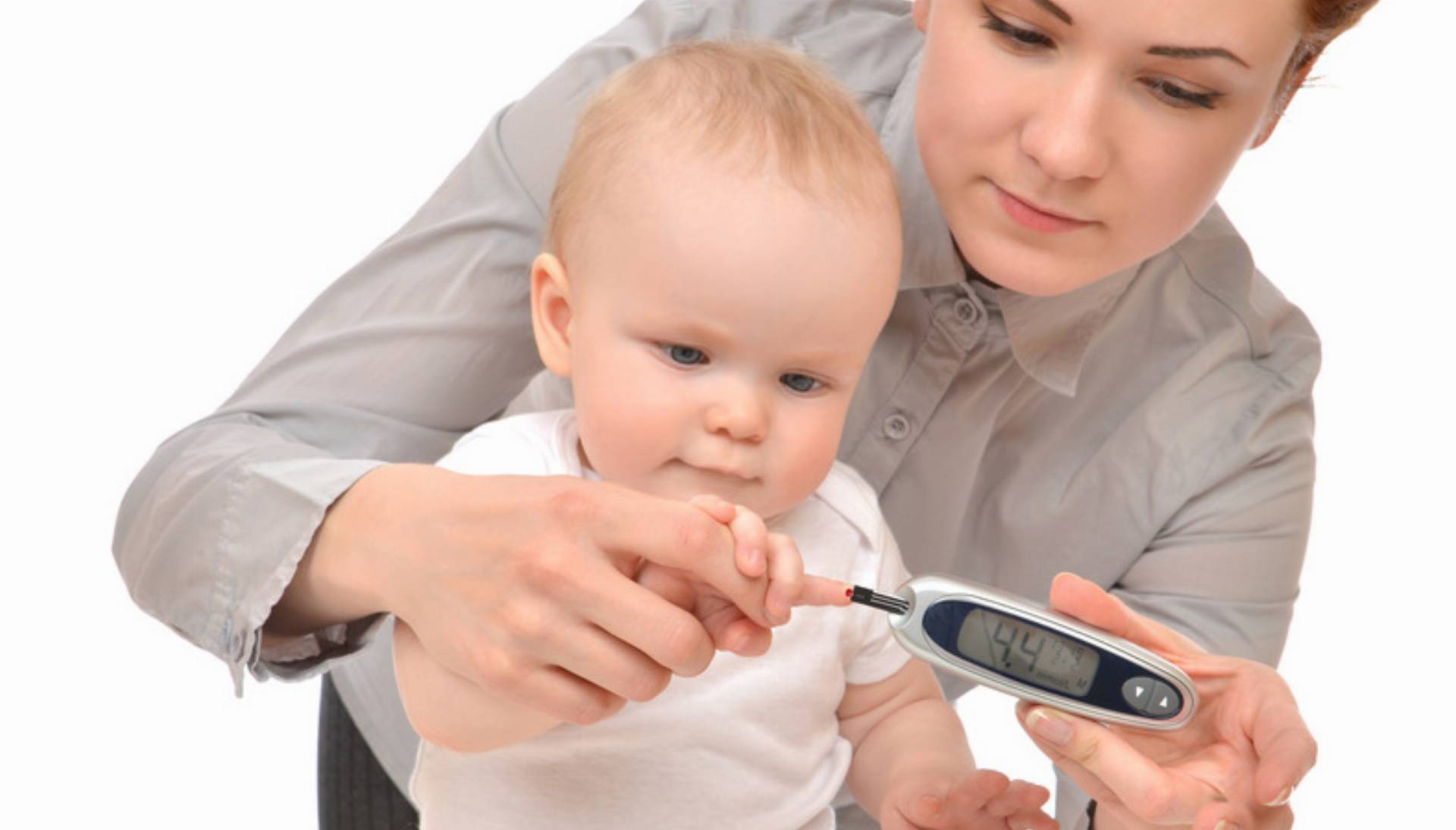 measuring glucose level blood test from diabetes child baby