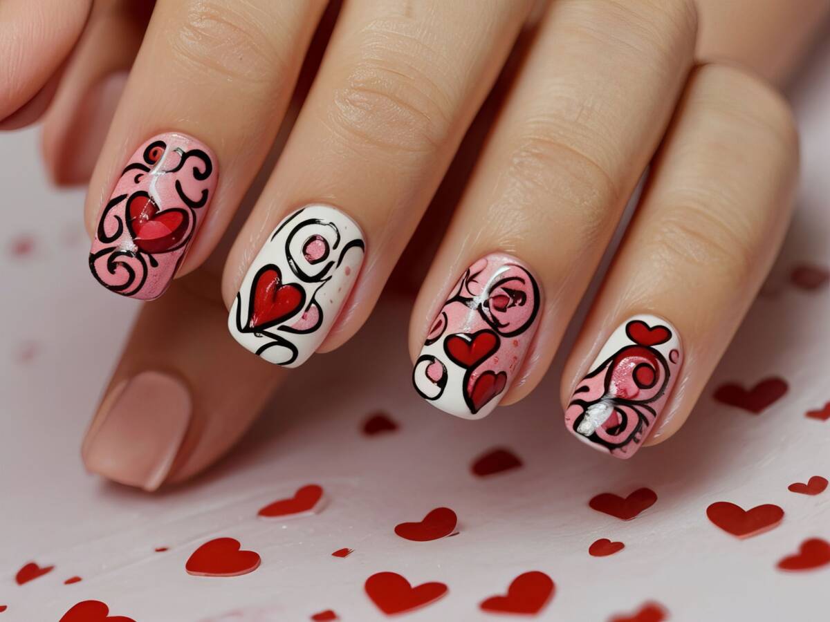 manicure artystyczny na walentynki