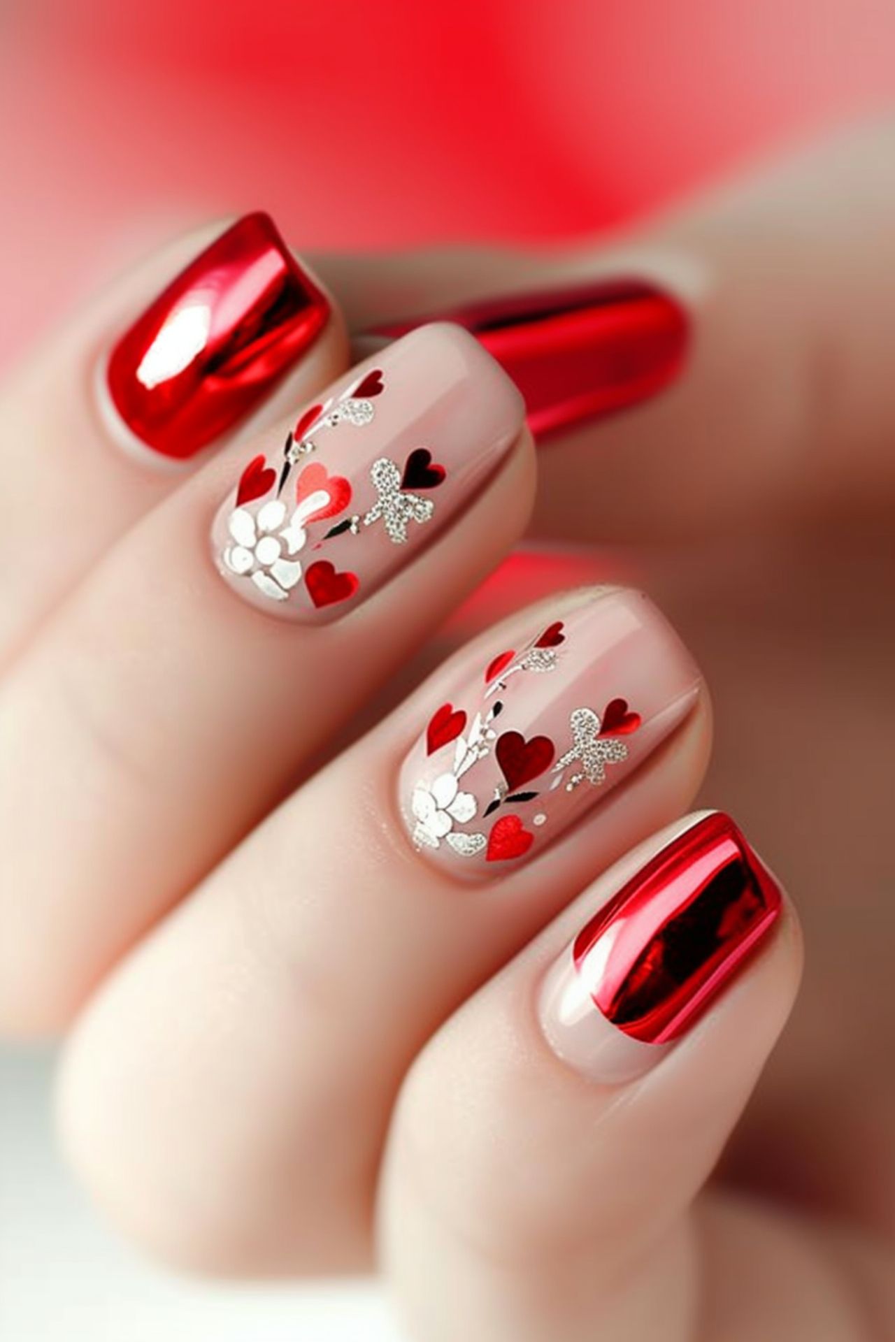 Serduszka na transparentnych paznokciach