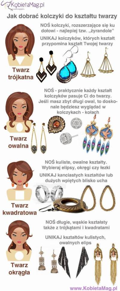 jak dobrać kolczyki do kształtu twarzy