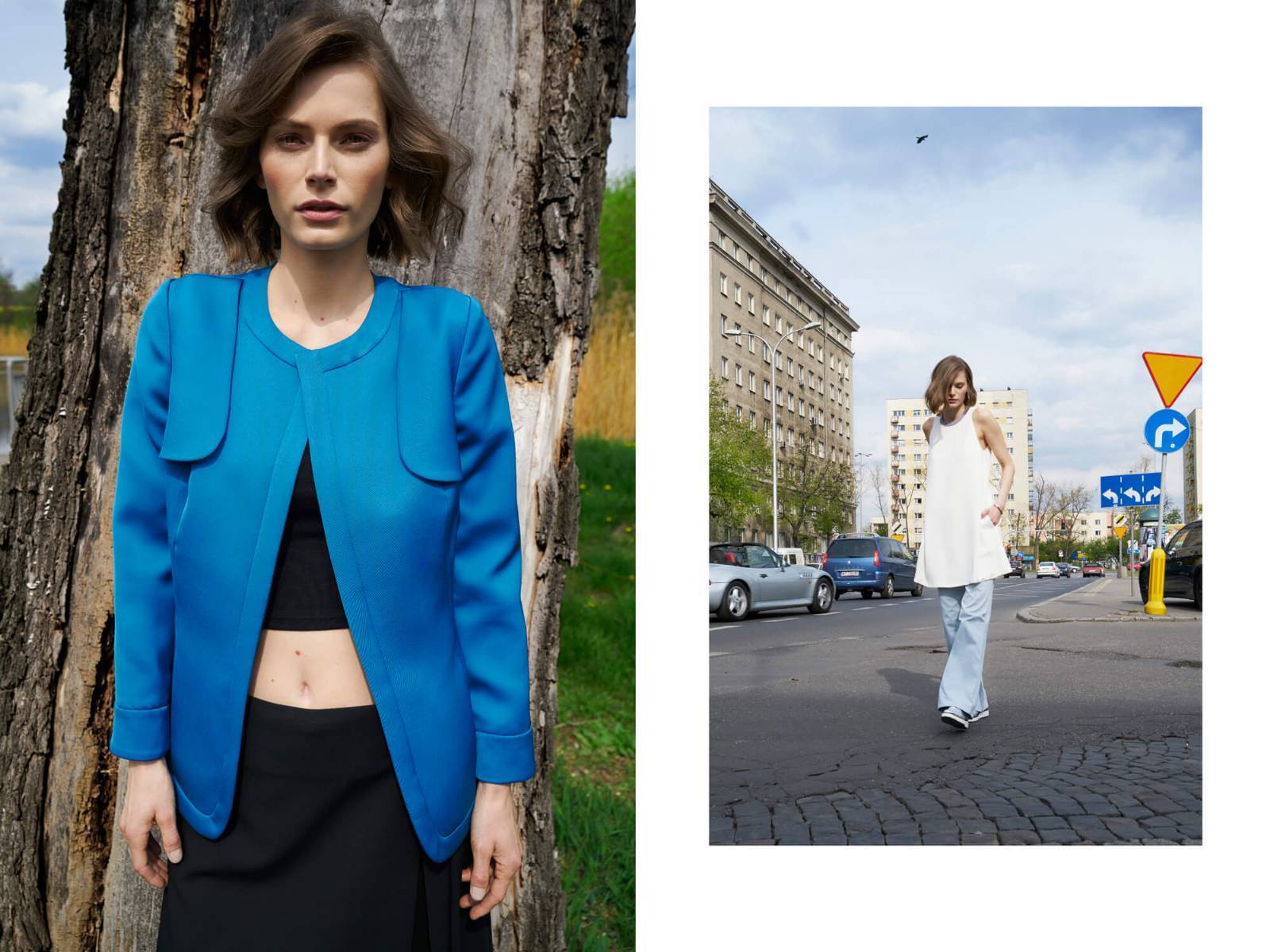 Mondrianista_KOSMAL_kampania7_Cruise16_zakiet_niebieski_950zl_sukienka_bez_rekawkow_ecru_620zl_LR