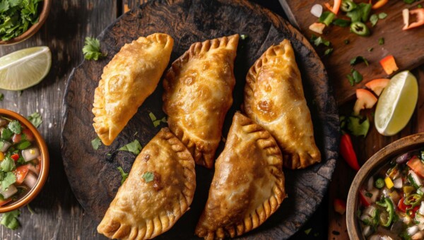 pierożki empanadas z mięsem, warzywami i serem żółtym