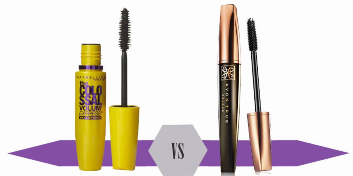 maskary Maybelline VOLUM' EXPRESS THE COLOSSAL GLAM BLACK vs AVON Wydłużająco-odżywczy tusz do rzęs