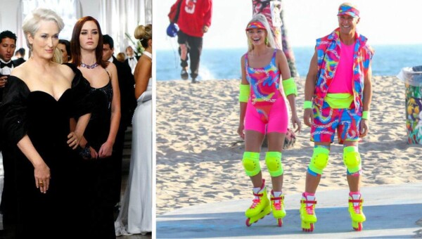 najlepsze komedie wg BBC - przykład kadry z filmów: "Diabeł ubiera się u Prady", "Barbie"