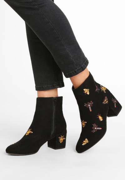 Czarne zamszowe botki z kolorowymi owadami - Steve Madden