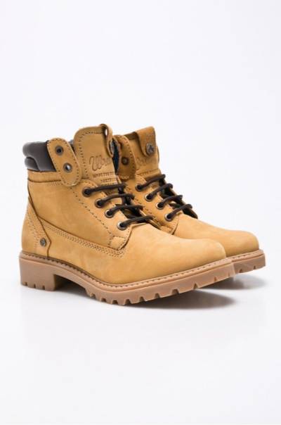 Niskie sznurowane botki w klasycznym odcieniu naturalnej skóry - Wrangler