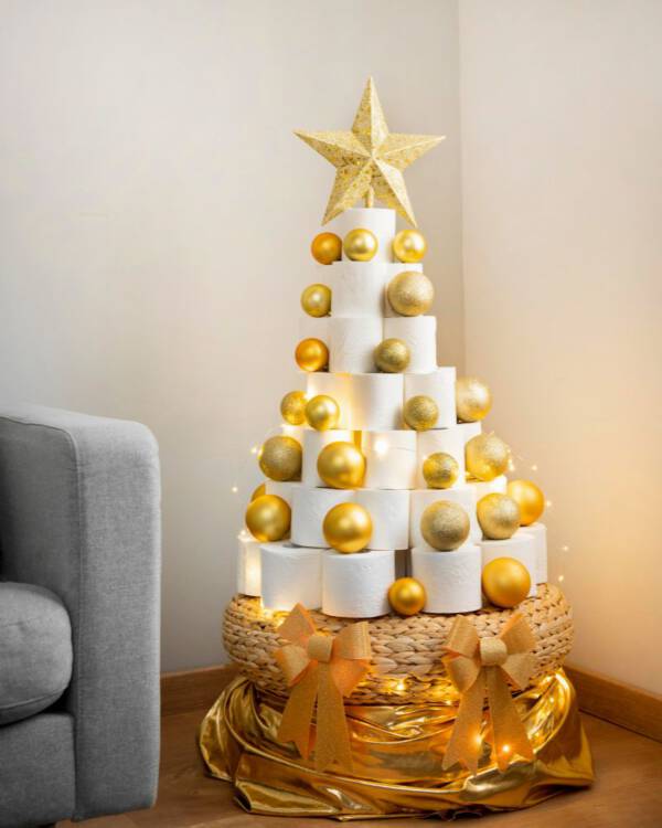 Złota Choinka papierowa z rulonów z papieru toaletowego