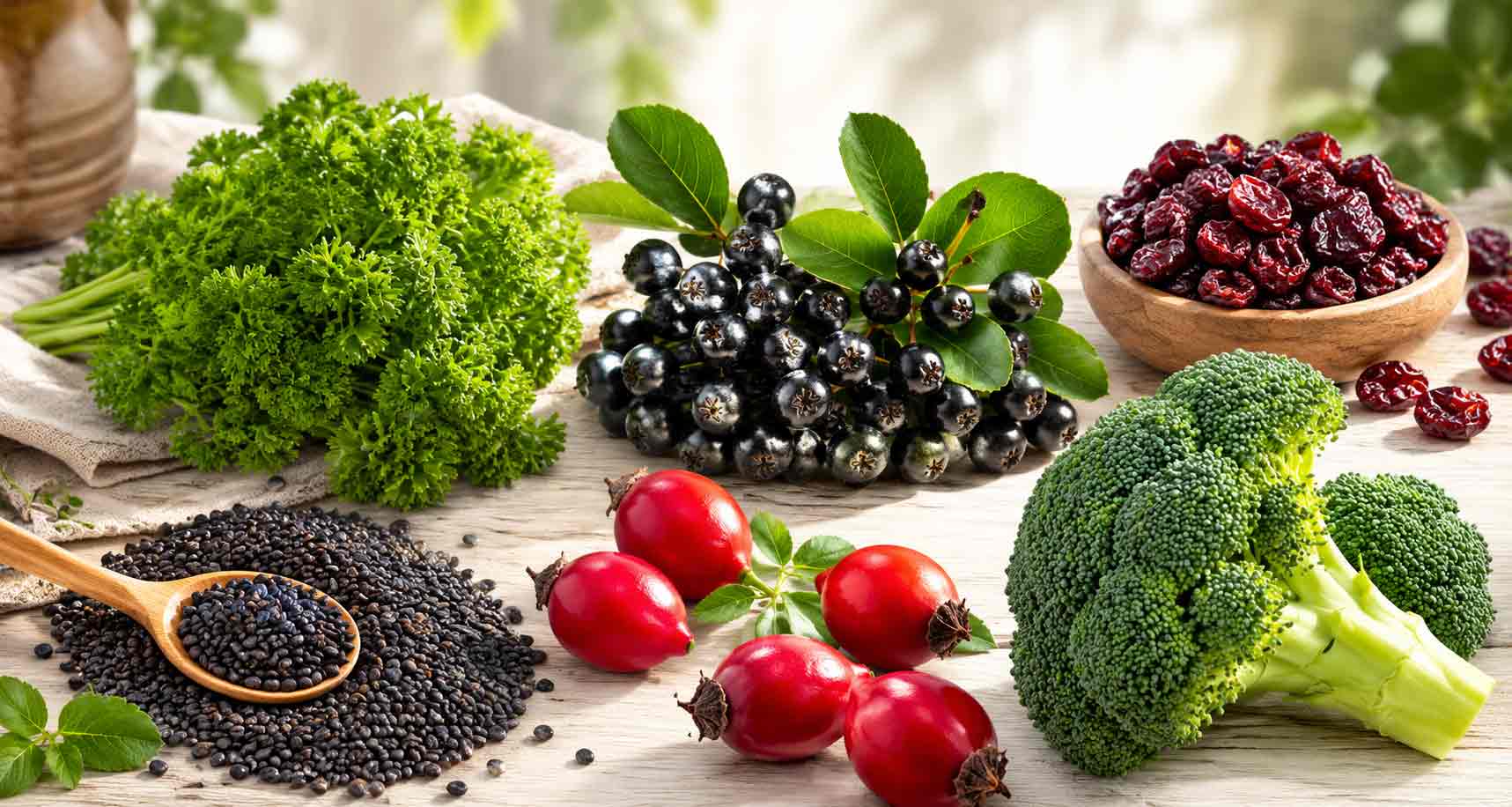 polskie zamienniki superfoods: aronia, żurawina, dzika róża, natka pietruszki, brokuły i babka płesznik