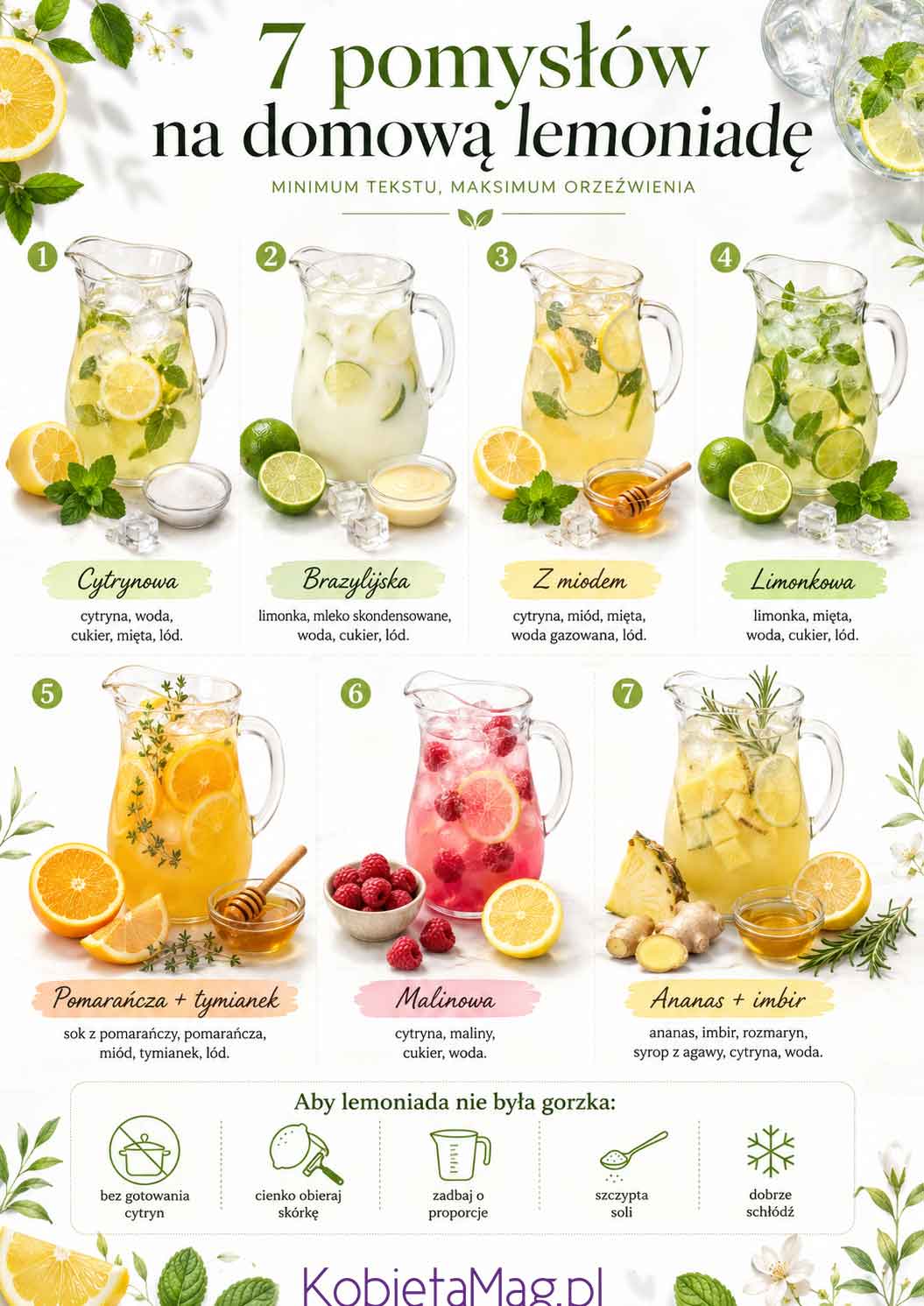 Przepisy na domową lemonaidę infografika