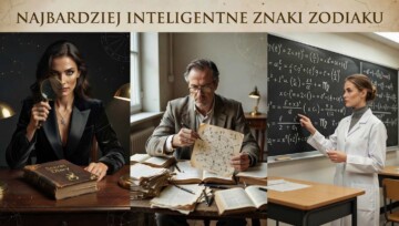 Kolaż astrologiczny przedstawiający znaki zodiaku o najwyższej inteligencji