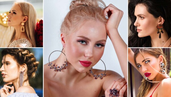 Kobiety prezentujące różne fasony dużych i wiszących kolczyków