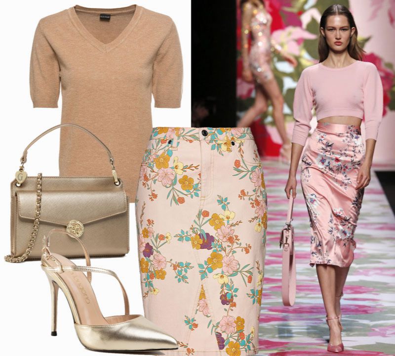 pastelowa stylizacja z brązowym kolorem i morelowym