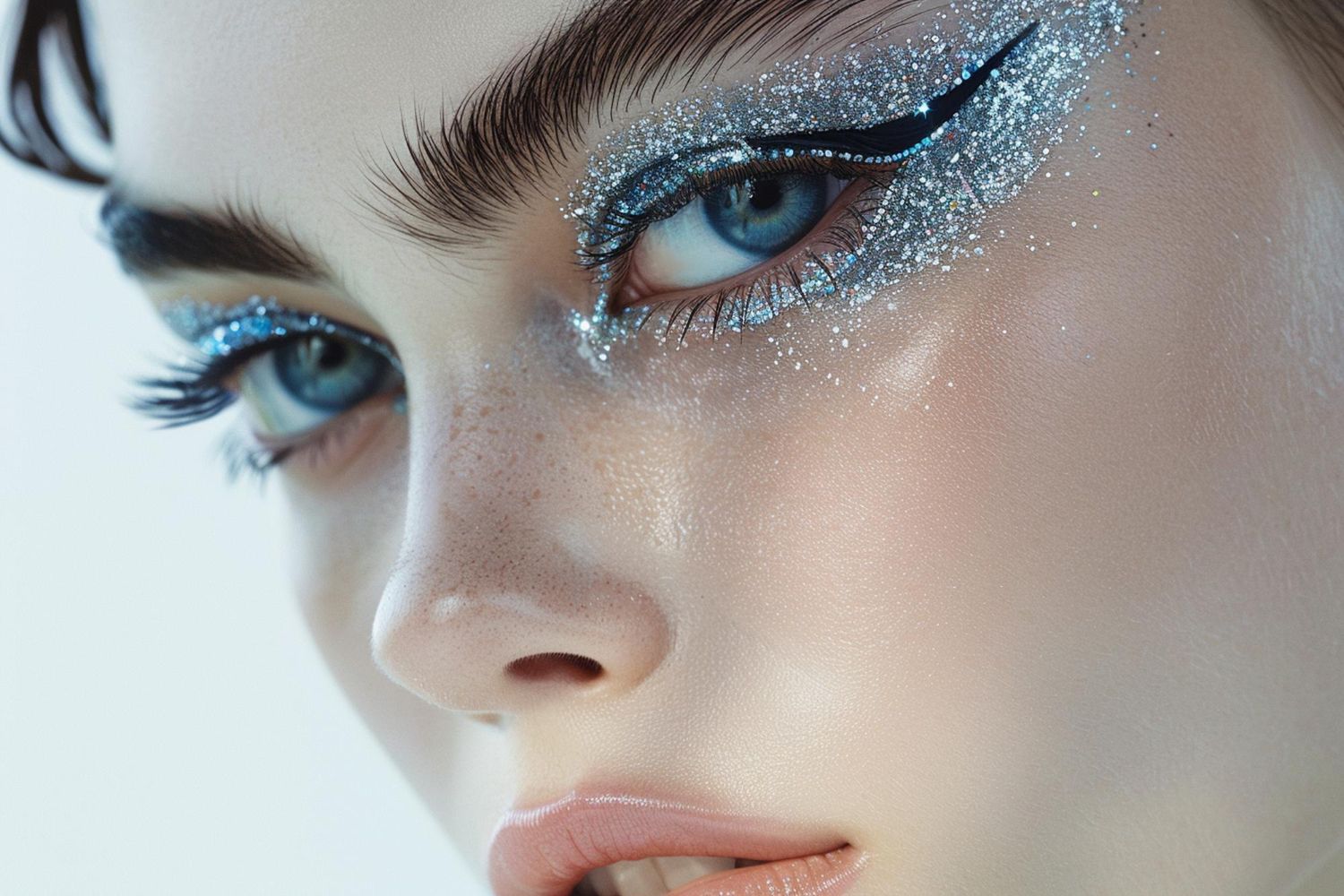 błękitny brokat na powiekach