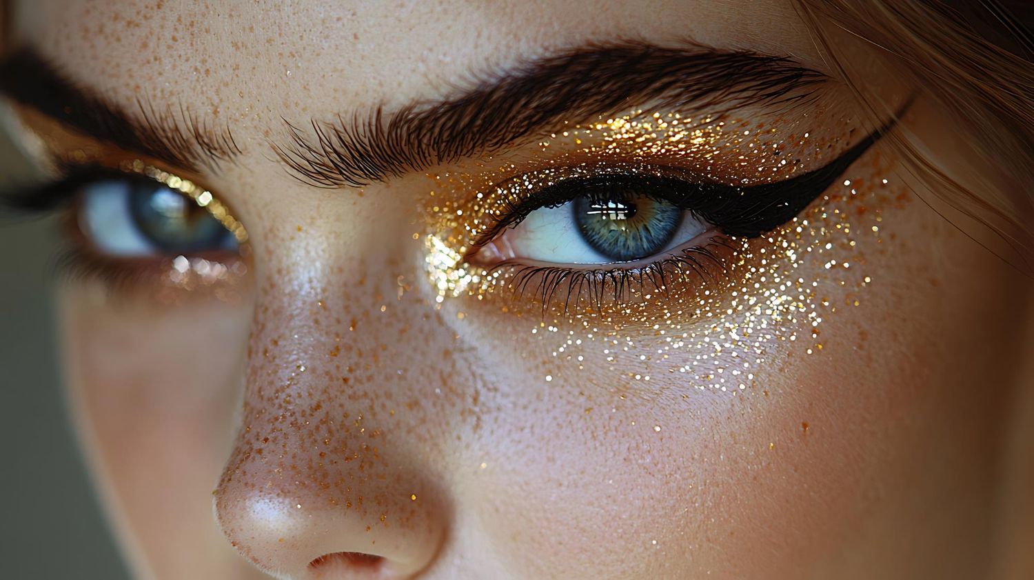 złoty brokat na powiekach