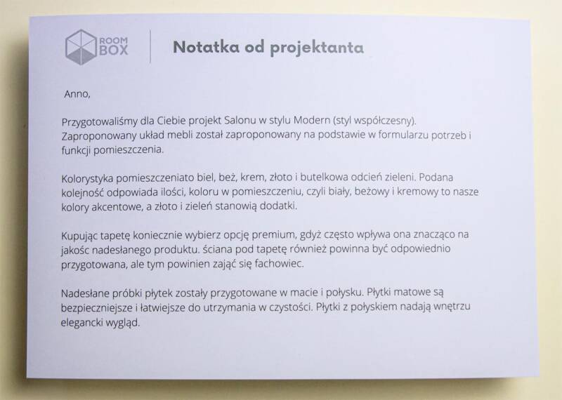 spersonalizowany projekt wnętrza z opisem spersonalizowany projekt wnętrza z opisem