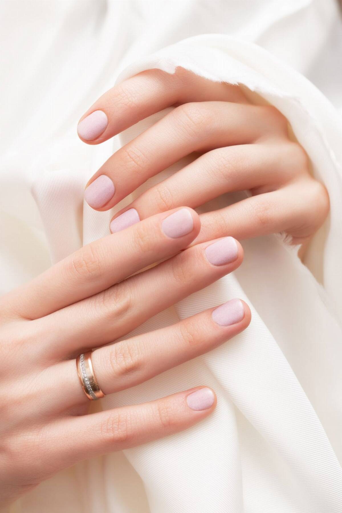 Krótkie paznokcie pudrowy róż
