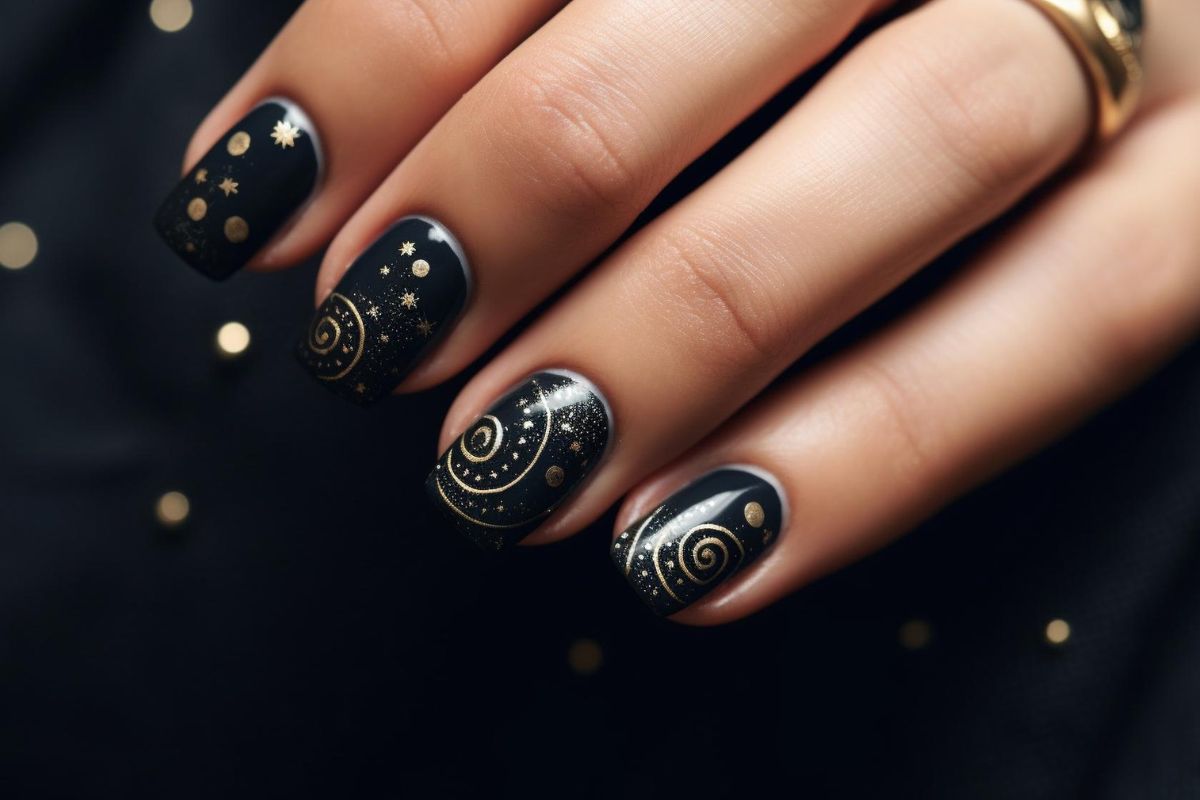 złoto czarne paznokcie