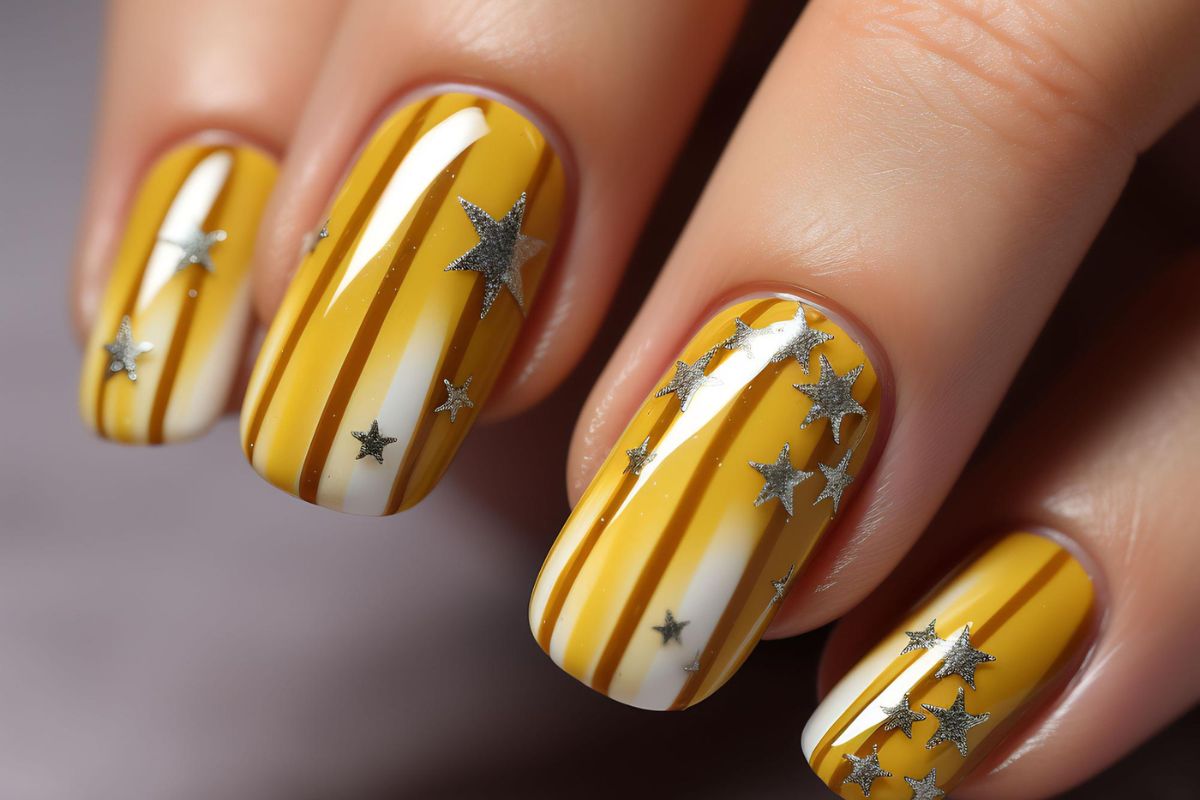 żółty manicure paznokcie na październik 2023