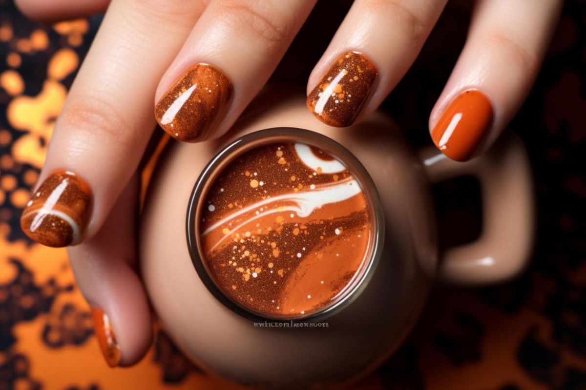 ciekawy manicure paznokcie w kolorach jesieni na październik 2023