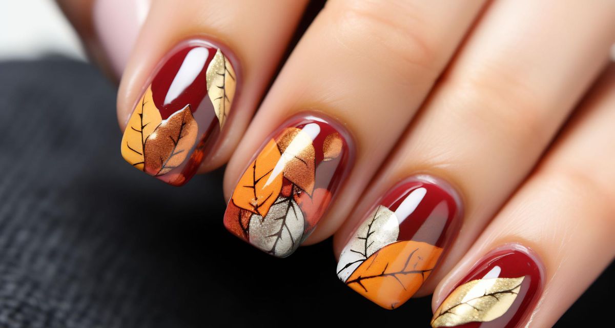 manicure z liściami