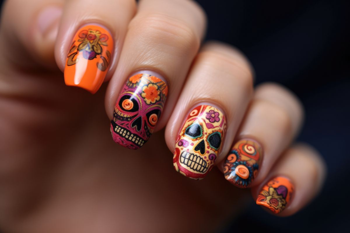 paznokcie ze wzorem w czaszki