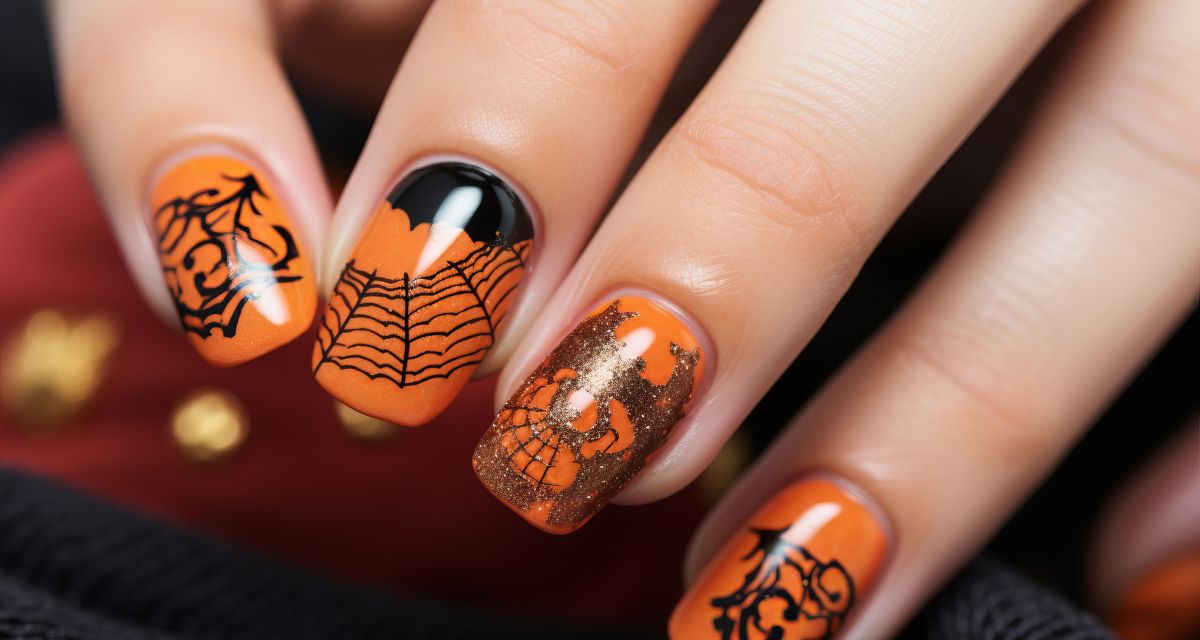 pomarańczowe paznokcie na halloween