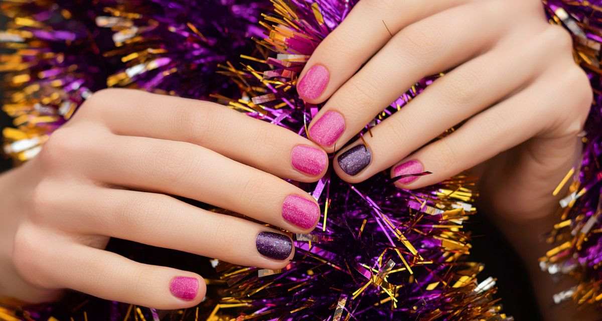 brokatowy manicure w kolorach różu i fioletu Freepik brokatowy manicure w kolorach różu i fioletu
