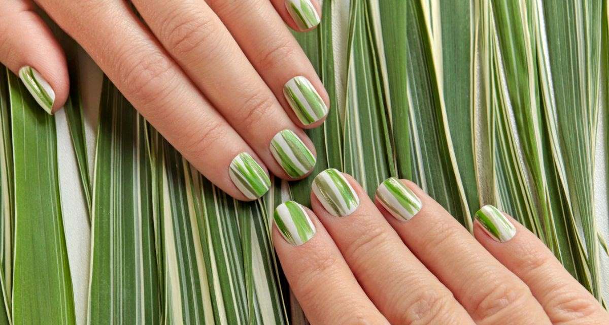 zielono-biały manicure