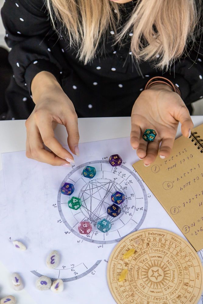 Kobieta numerolog astrolog liczy liczby