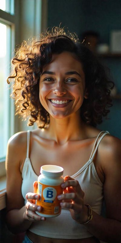 kobieta z opakowaniem witamin