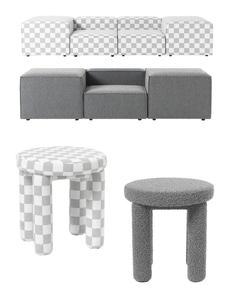 Westwing I Crosby Studios: sofa modułowa z podłokietnikami Lennon; fotel Bouclé z podłokietnikami Lennon; stołki tapicerowane Bouclé Tabouret