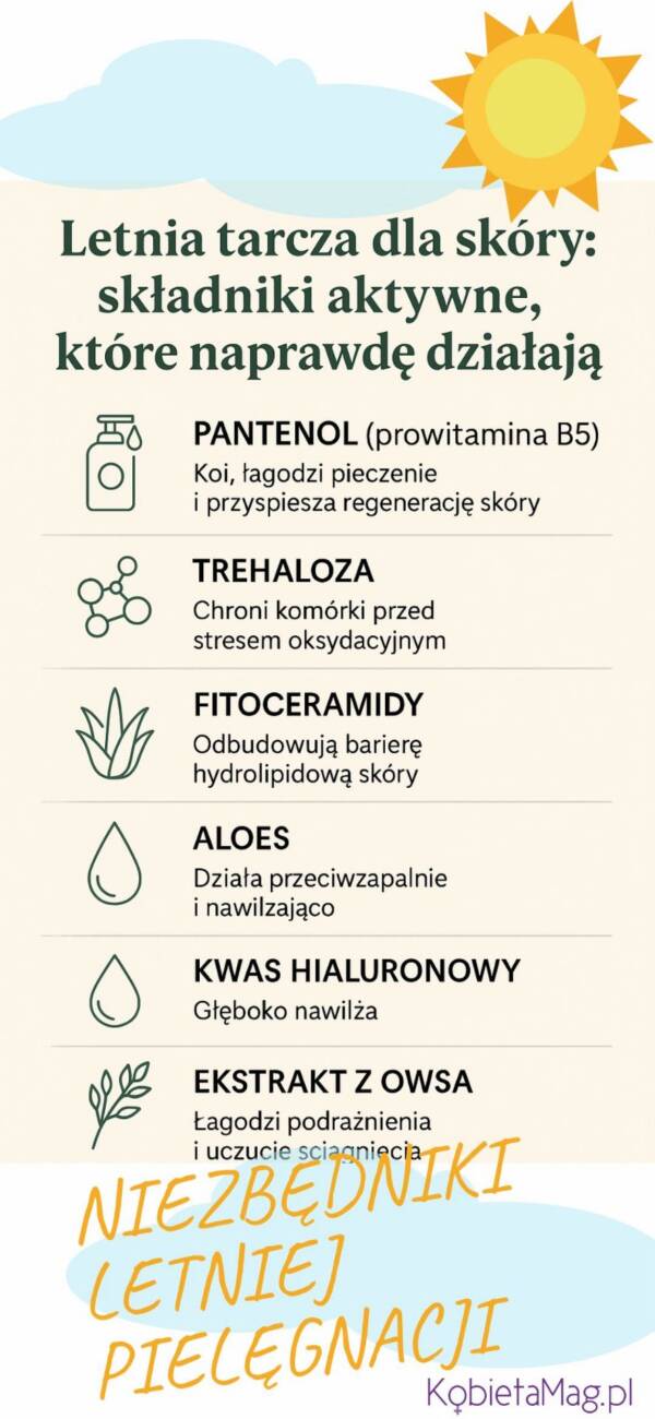 Letnia tarcza dla skóry: składniki aktywne, które naprawdę działają - infografika