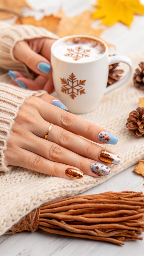 Rudo-brązowe paznokcie w półtransparentnym wykończeniu