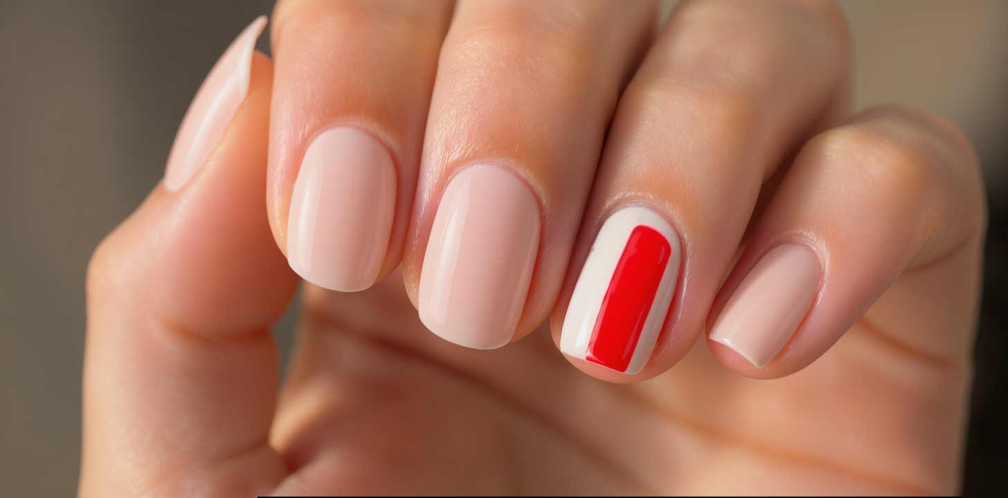 laga-biało-czerwona-na-jednym paznokciu