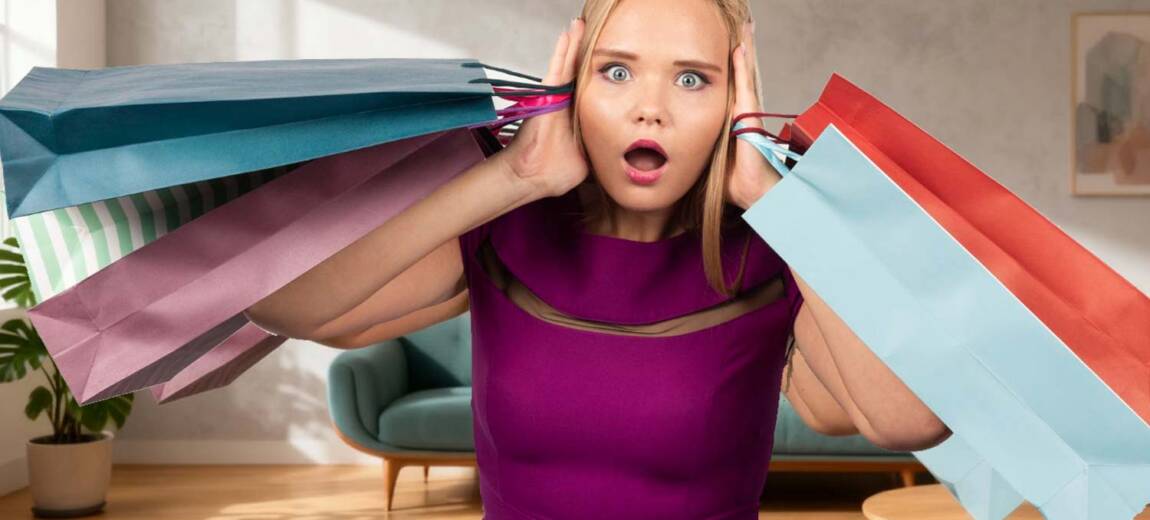 jak nie kupować za dużo w black week - przerażona kobieta