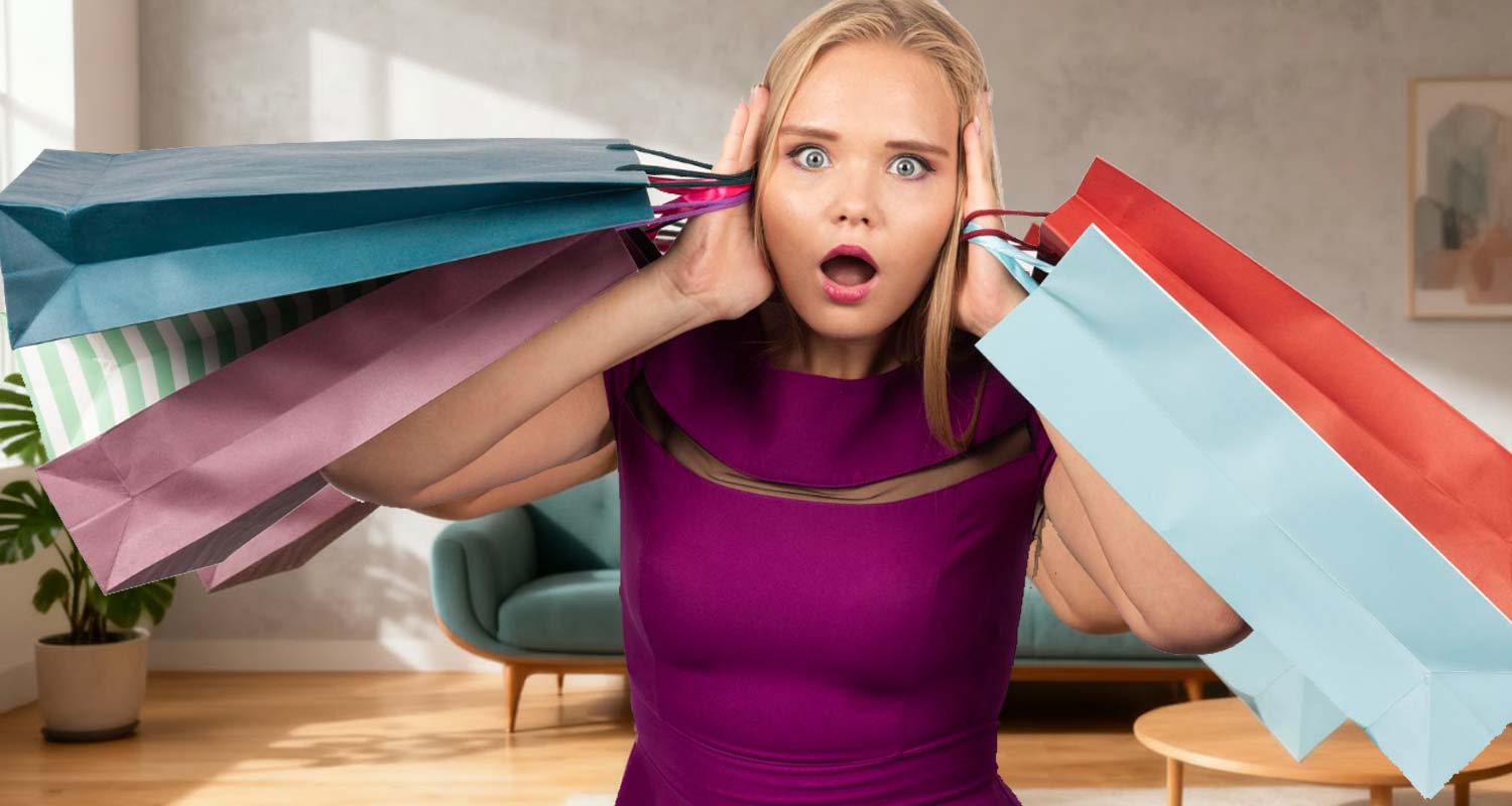 jak nie kupować za dużo w black week - przerażona kobieta