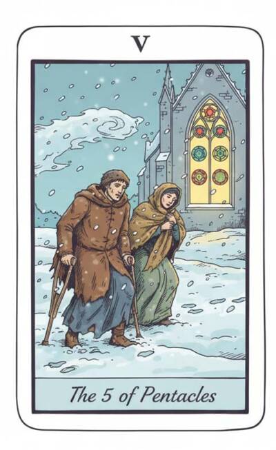 Karta Tarota 5 Denarów – Cień dla Koziorożca (poczucie braku i lęk o finanse) 2–8 lutego 2026